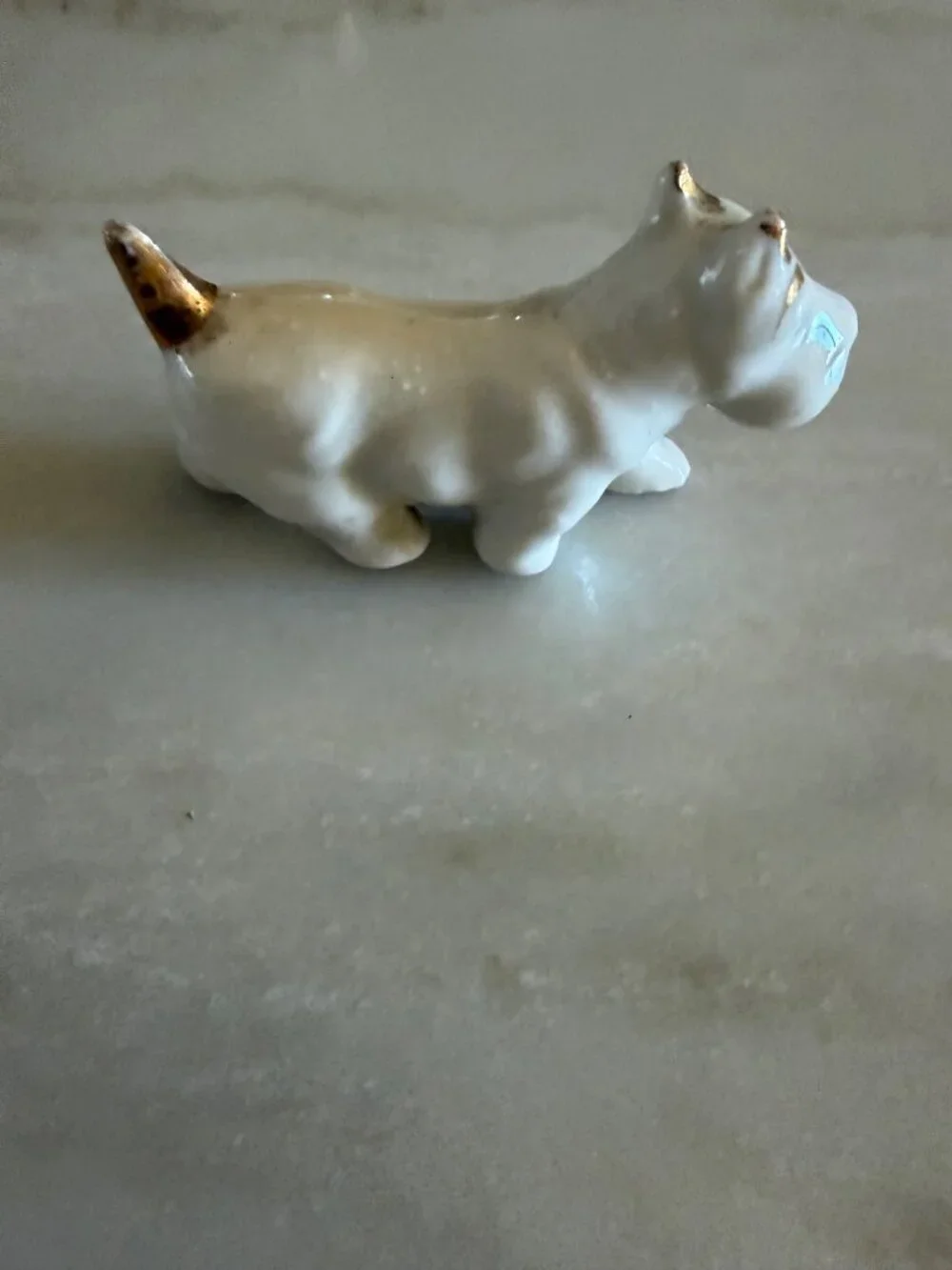 Vintage Ceramic Dog Figurine With Gold Accents - Small Size Display Collectible
